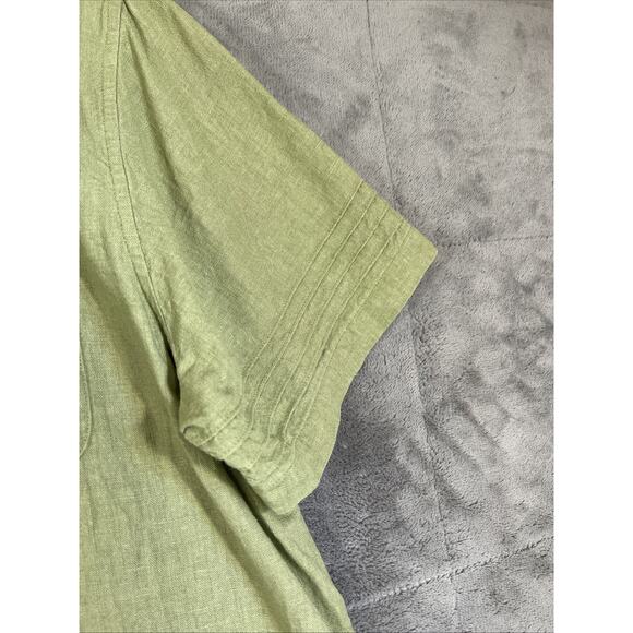 CJ Banks Shirt Womens 1X Green Linen Blend Button Up Short Sleeve Beachy Coastal - Picture 3 of 8